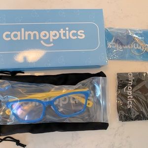 Calmoptics blue light blocking glasses, kid size. Blue lemonade color. New